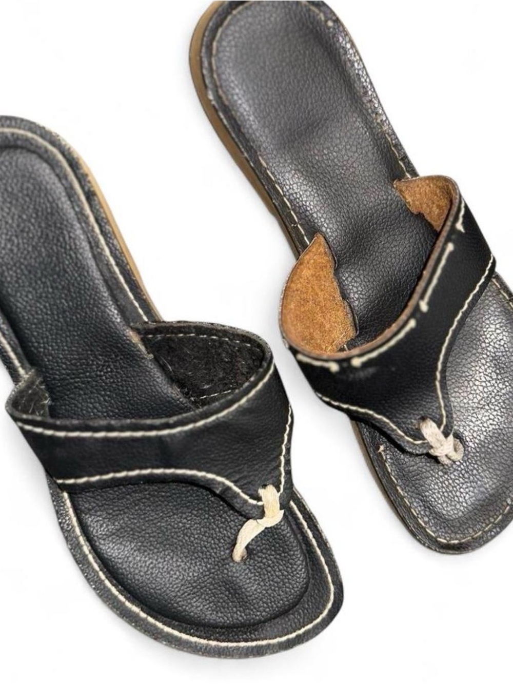 Black Leather Slide Sandals (Kinos) (The Shoes Don’t Show A Size On The Fabric)